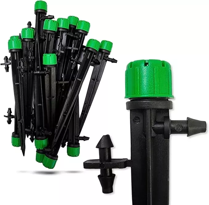 100-pack-1-4-inch-360-degree-drip-emitter-on-6-stake-sprayer-adjustable-flow-0-2 (100-PACK) – 1/4″ Inch 360 Degree Drip Emitter On 6″ Stake Sprayer Adjustable Flow 0-20 GPH, Fits 1/4 (4-6mm) Irrigation Tubing – Micro Bubbler Drippers for Drip Irrigation (50 Pack Dripper on Stake)