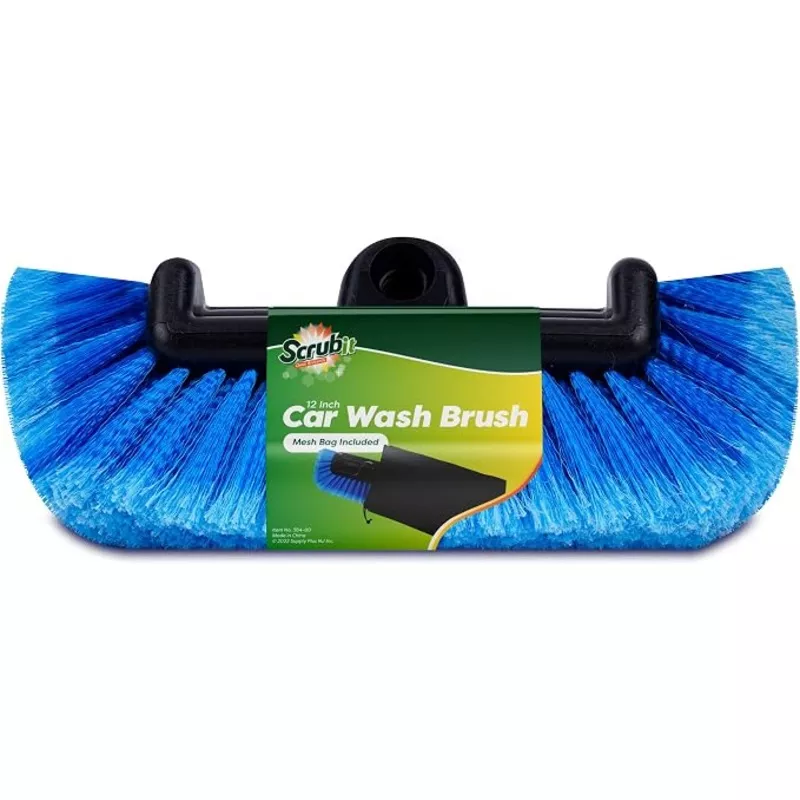 scrubit-12-car-wash-brush-with-soft-bristles-car-truck-boat-deck-house-cleaning- SCRUBIT 12" Car Wash Brush with Soft Bristles for Car Truck Boat Deck & House Cleaning, Exterior Washing Brush Connects with Pole & Hose, Storage Bag Included (Blue)