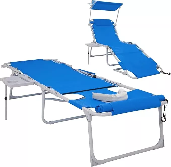 wejoy-4-in-1-tanning-chair-with-face-hole-canopy-side-table-5-positions-adjustab #WEJOY 4 in 1 Tanning Chair with Face Hole & Canopy & Side Table, 5 Positions Adjustable Folding Quick Dry Facedown Chaise Lounge with Pillow for Beach Poolside Outdoor Camping Patio (Darkblue)