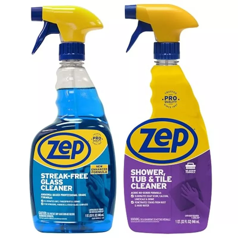 zep-shower-tub-tile-cleaner-32-oz-1-unit-zep-streak-free-glass-cleaner-32-oz-1-u Zep Shower Tub & Tile Cleaner 32 oz (1 Unit) and Zep Streak-Free Glass Cleaner 32 oz (1 Unit) ECBD054 Tub and Tile Cleaner with Glass Cleaner for Soap Scum and Shower Glass
