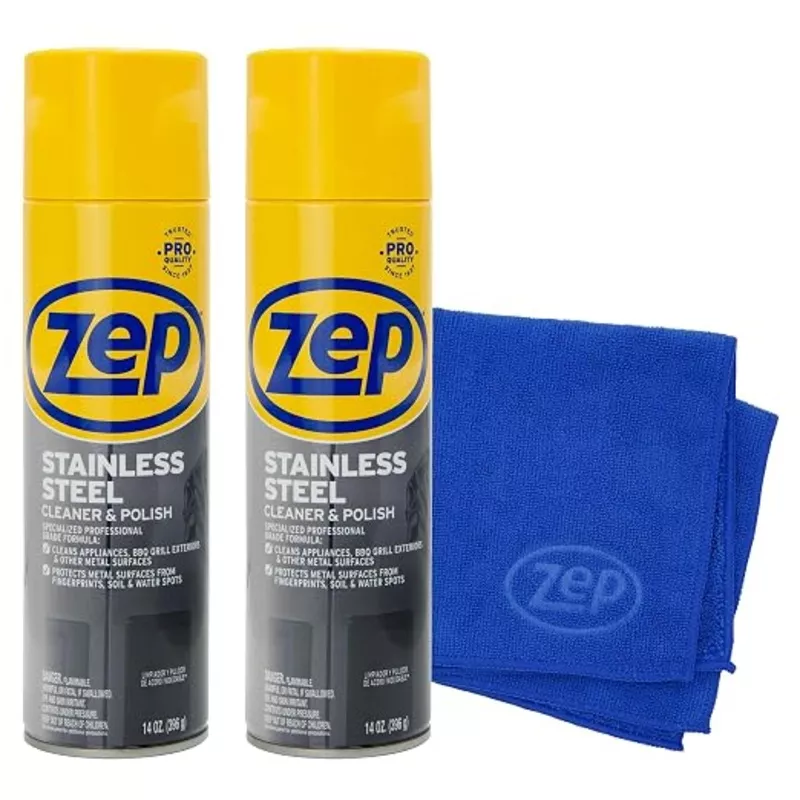 zep-stainless-steel-cleaner-polish-14-oz-2-units-microfiber-rag-ecbd029-2-pack-f Zep Stainless Steel Cleaner & Polish 14 oz (2 Units) & a Microfiber Rag ECBD029-2-Pack Fingerprint Remover and Polish for Stainless Steel Refrigerators, Dishwashers, & Appliances with a Reusable Rag