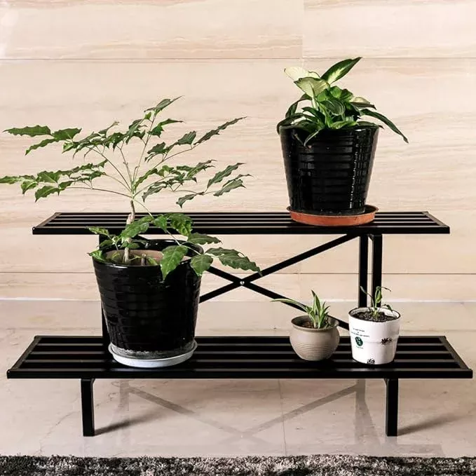 zhongma-2-tier-sturdy-metal-plant-stand-heavy-duty-plant-holder-home-indoor-outd Zhongma 2 Tier Sturdy Metal Plant Stand Heavy Duty Plant Holder for Home Indoor and Outdoor, L35.43 x W17.5 x H14 inch, 440 LBS Capacity & Heavy Duty Construction.