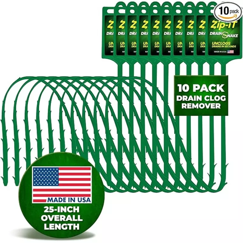 zip-it-hair-clog-remover-25-inch-drain-unclogger-tool-shower-tub-sink-in-seconds Zip-it Hair Clog Remover, 25-inch Drain Unclogger Tool for Shower, Tub & Sink In Seconds - Reusable Snake D Hair Removal Tool, Flexible Snake Non-toxic - Green (10-Pack)