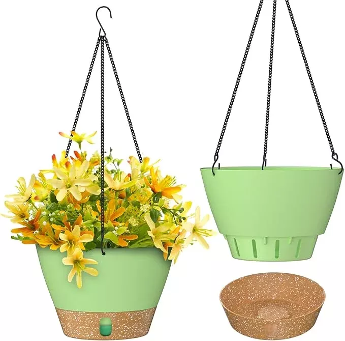 zmtech-hanging-planters-indoor-plants-set-2-self-watering-hanging-pots-hanging-b ZMTECH Hanging Planters for Indoor Plants Set of 2 Self Watering Hanging Pots Hanging Baskets Hanging Flower Pots for Outdoor Hanging Plants(8 Inch, Green)
